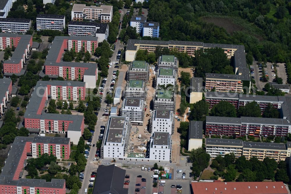 Aerial photograph Berlin - Construction site to build a new multi-family residential complex along the Tangermuender Strasse in the district Hellersdorf in Berlin, Germany