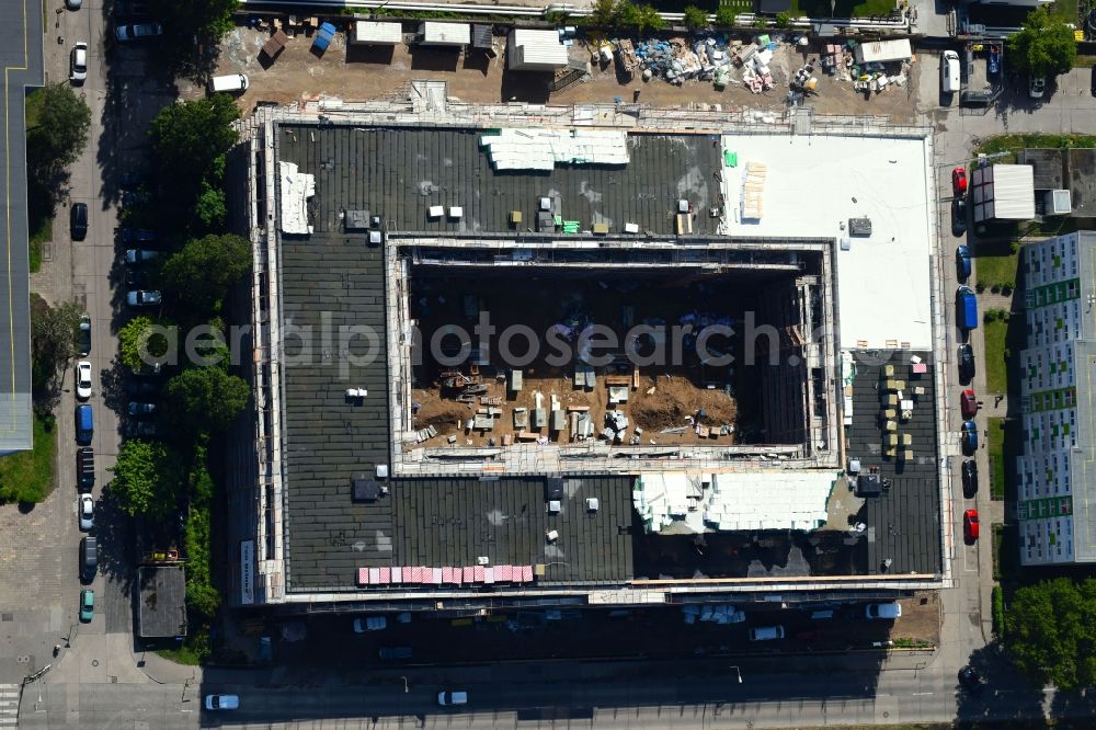 Berlin from above - Construction site to build a new multi-family residential complex Wartenberger Strasse - Anna-Ebermonn-Strasse in the district Hohenschoenhausen in Berlin, Germany