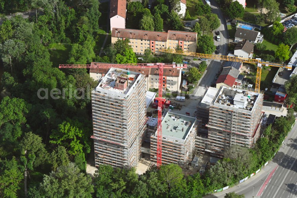 Ingolstadt from above - Construction site to build a new multi-family residential complex on Stargarder Strasse - Suedliche Ringstrasse in the district Monikaviertel in Ingolstadt in the state Bavaria, Germany