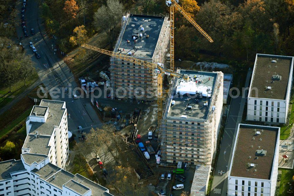 Aerial image Berlin - Construction site to build a new multi-family residential complex on Senftenberger Ring in the district Maerkisches Viertel in Berlin, Germany
