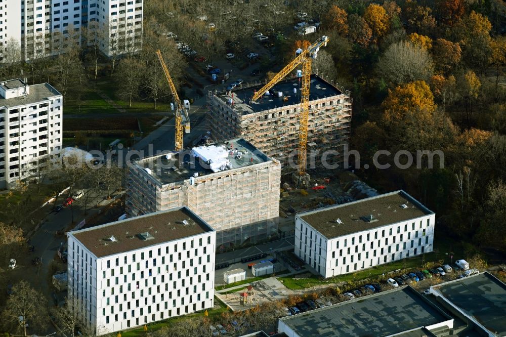 Berlin from above - Construction site to build a new multi-family residential complex on Senftenberger Ring in the district Maerkisches Viertel in Berlin, Germany