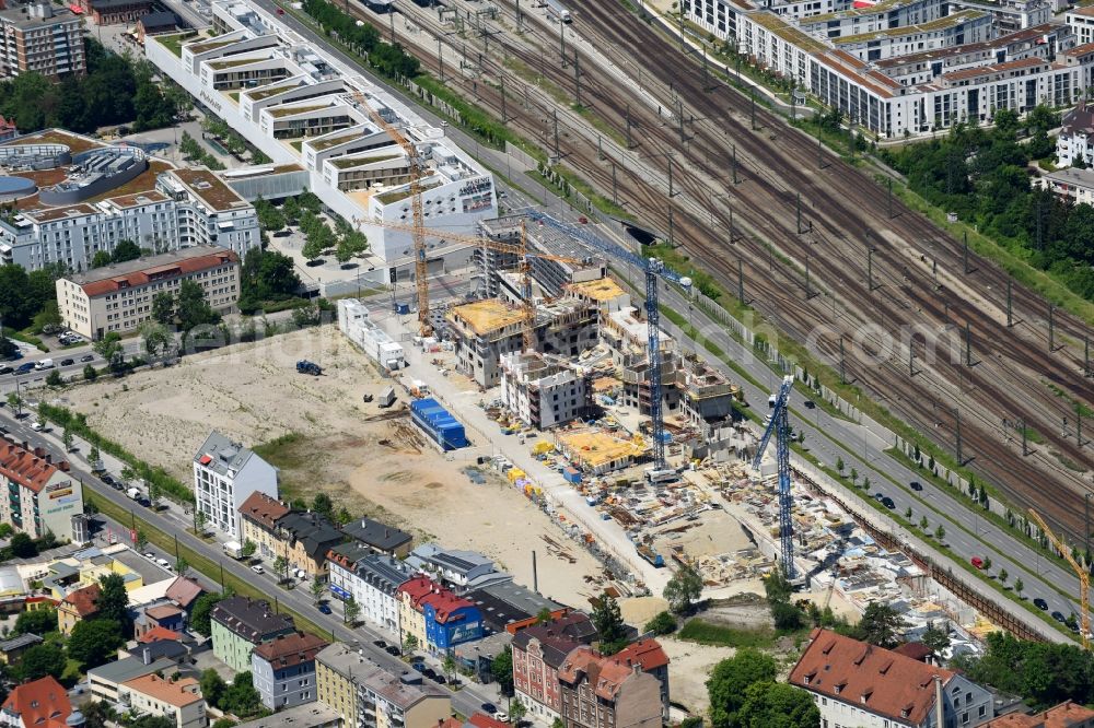 Aerial photograph München - Construction site to build a new multi-family residential complex Kafler Strasse - Landsberger Strasse - Offenbachstrasse in the district Pasing-Obermenzing in Munich in the state Bavaria, Germany