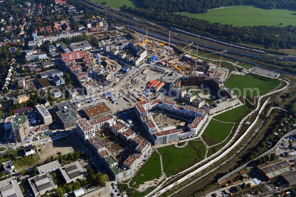 Aerial photograph München - Construction site to build a new multi-family residential complex of Paul-Gerhardt-Allee - Hildachstrasse - Angela-von-den-Driesch-Weg in the district Pasing-Obermenzing in Munich in the state Bavaria, Germany