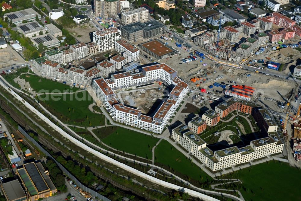 Aerial image München - Construction site to build a new multi-family residential complex of Paul-Gerhardt-Allee - Hildachstrasse - Angela-von-den-Driesch-Weg in the district Pasing-Obermenzing in Munich in the state Bavaria, Germany