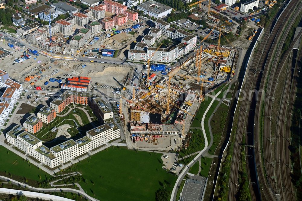 Aerial image München - Construction site to build a new multi-family residential complex on Angela-von-den-Driesch-Weg in the district Pasing-Obermenzing in Munich in the state Bavaria, Germany