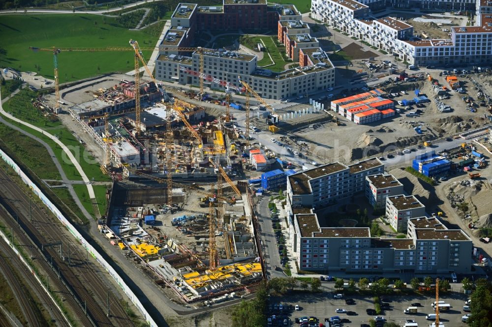 Aerial image München - Construction site to build a new multi-family residential complex on Angela-von-den-Driesch-Weg in the district Pasing-Obermenzing in Munich in the state Bavaria, Germany