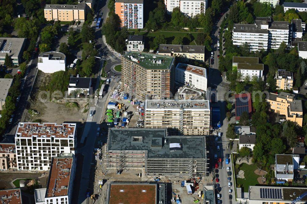 Aerial photograph München - Construction site to build a new multi-family residential complex of MuenchenBau GmbH on Berduxstrasse in the district Pasing-Obermenzing in Munich in the state Bavaria, Germany