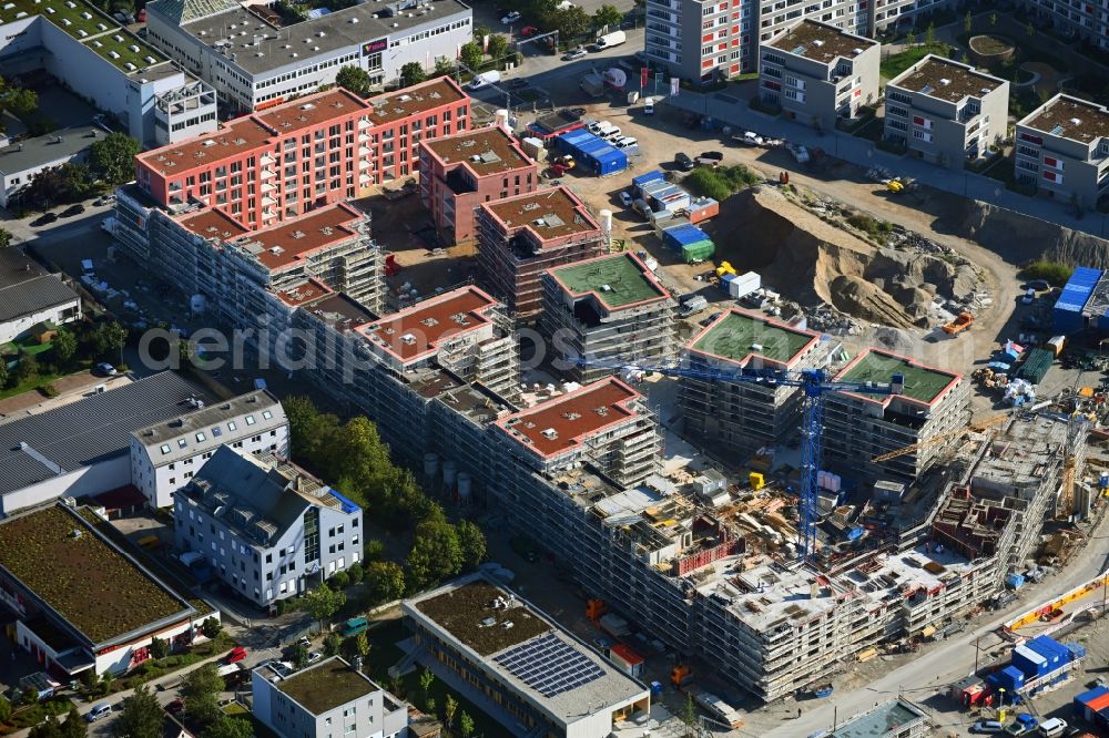München from above - Construction site to build a new multi-family residential complex on Peter-Anders-Strasse in the district Pasing-Obermenzing in Munich in the state Bavaria, Germany