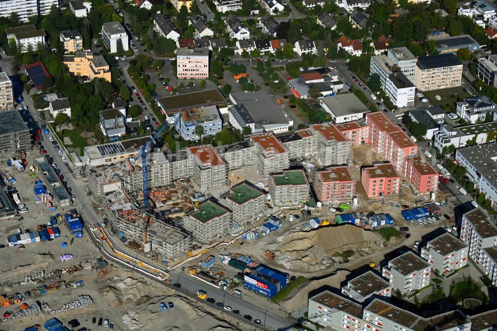 München from the bird's eye view: Construction site to build a new multi-family residential complex on Peter-Anders-Strasse in the district Pasing-Obermenzing in Munich in the state Bavaria, Germany