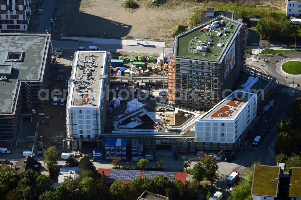 München from above - Construction site to build a new multi-family residential complex of MuenchenBau GmbH on Berduxstrasse in the district Pasing-Obermenzing in Munich in the state Bavaria, Germany