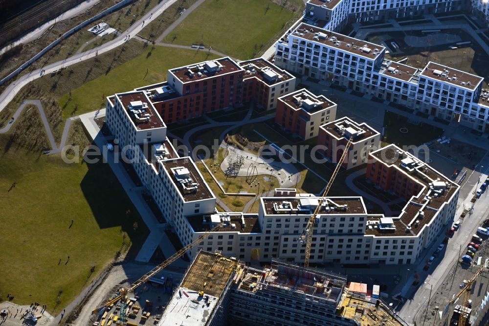 Aerial image München - Construction site to build a new multi-family residential complex of Paul-Gerhardt-Allee - Hildachstrasse - Angela-von-den-Driesch-Weg in the district Pasing-Obermenzing in Munich in the state Bavaria, Germany