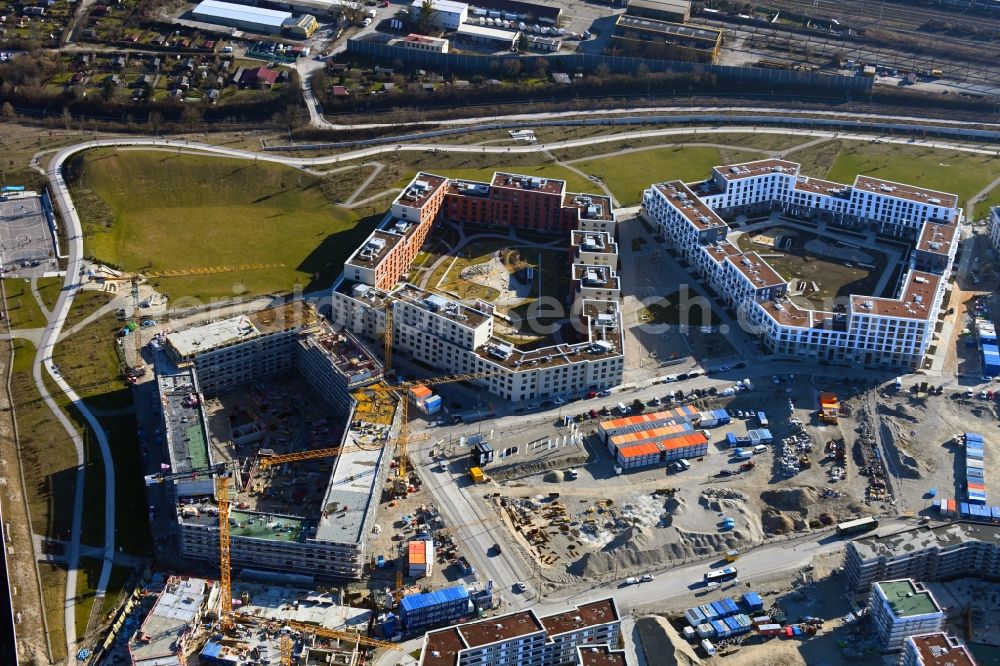 Aerial photograph München - Construction site to build a new multi-family residential complex of Paul-Gerhardt-Allee - Hildachstrasse - Angela-von-den-Driesch-Weg in the district Pasing-Obermenzing in Munich in the state Bavaria, Germany