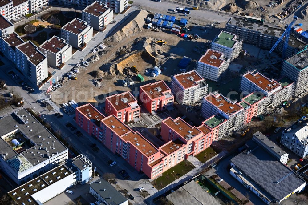 Aerial photograph München - Construction site to build a new multi-family residential complex on Peter-Anders-Strasse in the district Pasing-Obermenzing in Munich in the state Bavaria, Germany