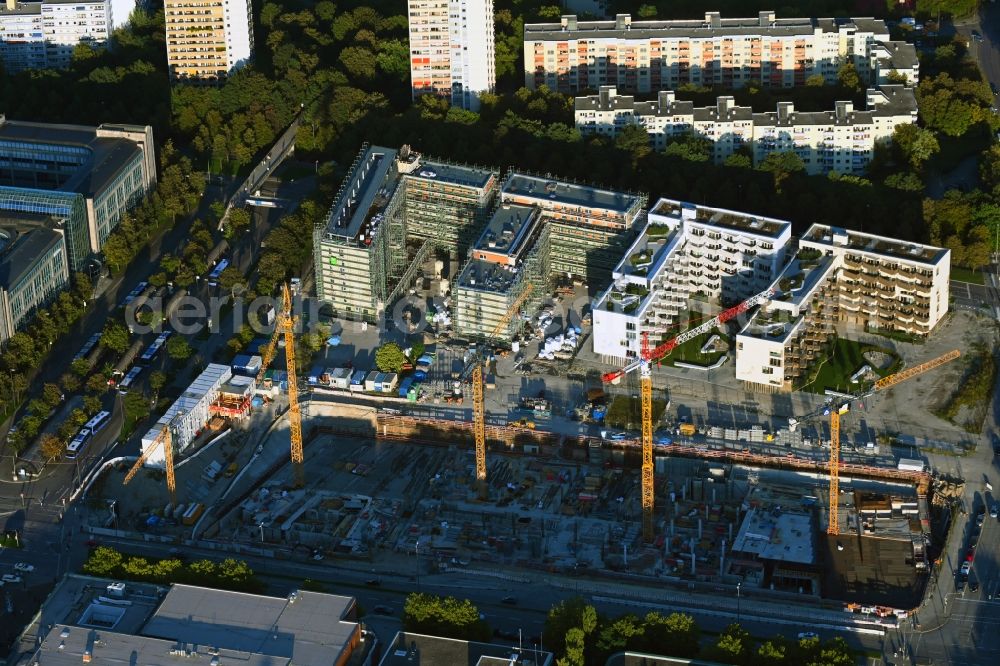 Aerial photograph München - Construction site to build a new multi-family residential complex Von-Knoeringen-Strasse corner Fritz-Erler-Strasse in the district Ramersdorf-Perlach in Munich in the state Bavaria, Germany