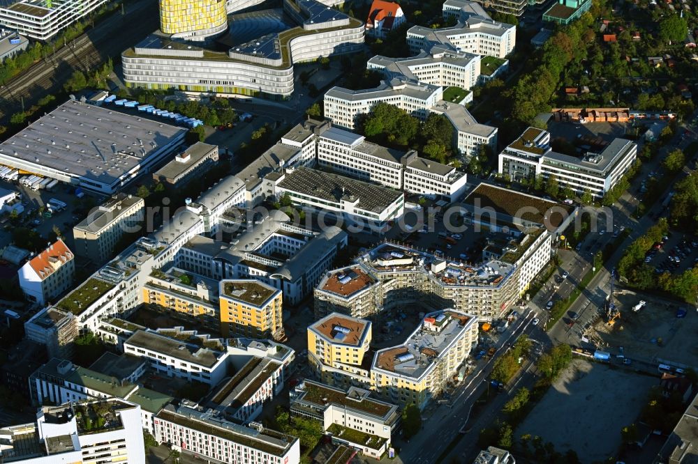 Aerial photograph München - Construction site to build a new multi-family residential complex Tuebinger Strasse - Hansastrasse in the district Sendling-Westpark in Munich in the state Bavaria, Germany