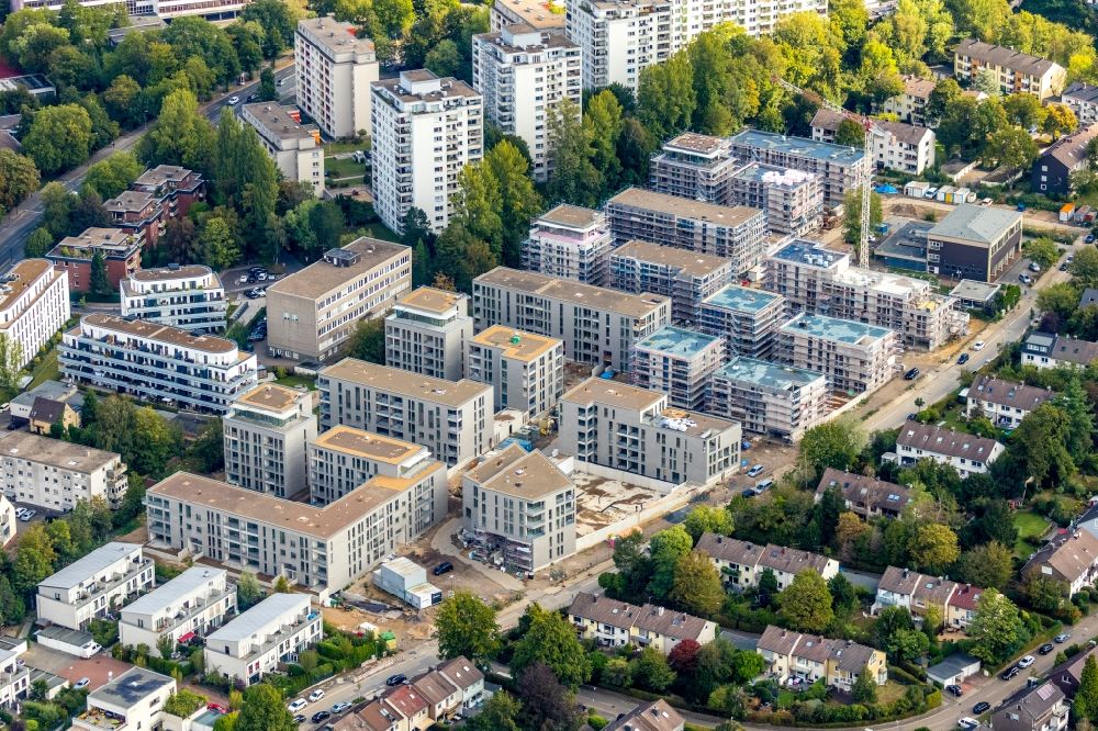 Aerial image Essen - Construction site to build a new multi-family residential complex Parc Dunant on Henri-Dunant-Strasse in the district Ruettenscheid in Essen in the state North Rhine-Westphalia, Germany