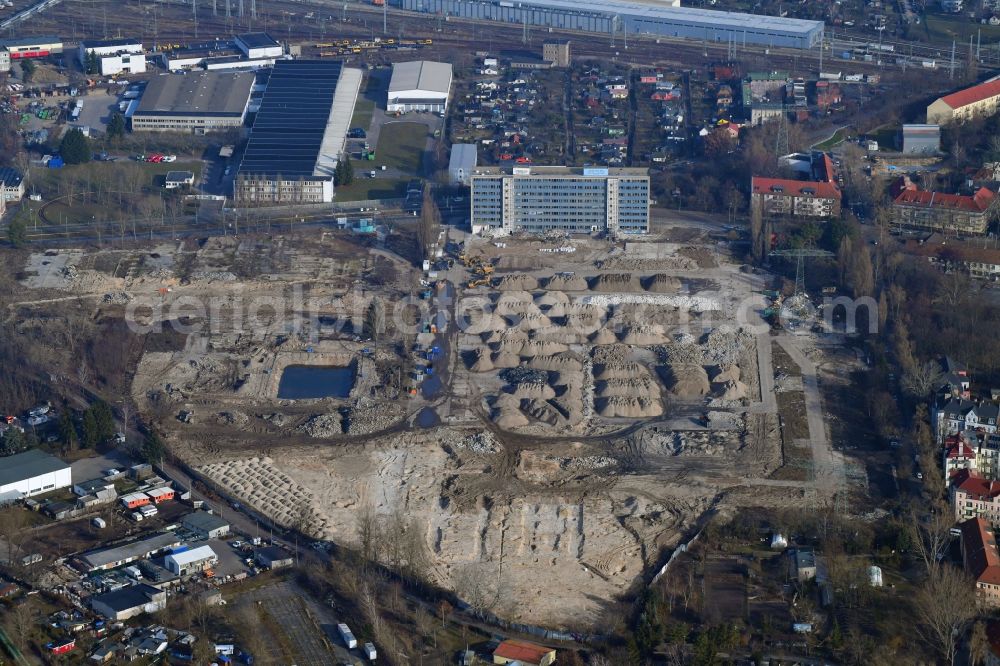 Aerial photograph Berlin - Construction site to build a new multi-family residential complex Parkstadt Karlshorst between Blockdammweg, Trautenauer Strasse in the district Karlshorst in Berlin, Germany