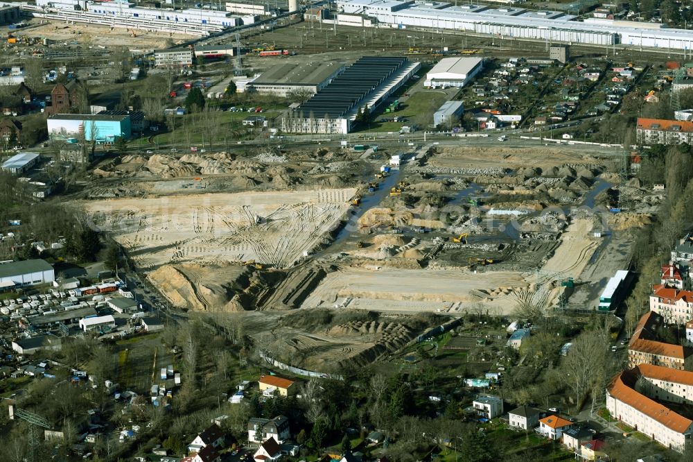 Aerial image Berlin - Construction site to build a new multi-family residential complex Parkstadt Karlshorst between Blockdammweg, Trautenauer Strasse in the district Karlshorst in Berlin, Germany