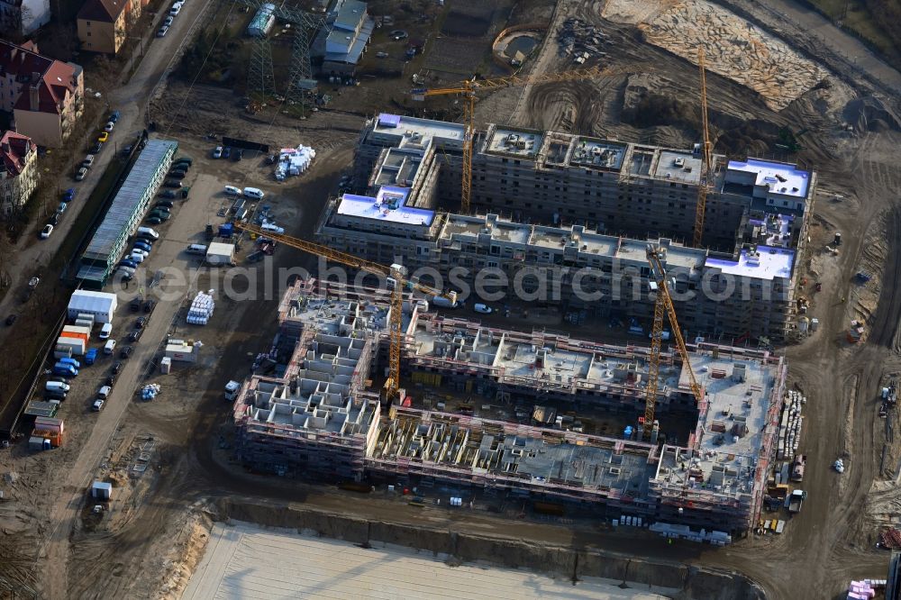 Aerial photograph Berlin - Construction site to build a new multi-family residential complex Parkstadt Karlshorst between Blockdammweg, Trautenauer Strasse in the district Karlshorst in Berlin, Germany