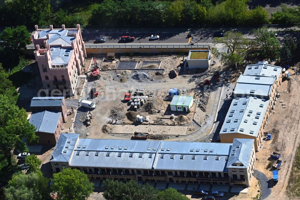 Aerial photograph Potsdam - Construction site to build a new multi-family residential complex along the federal street 2 in the district Neu Fahrland in Potsdam in the state Brandenburg, Germany