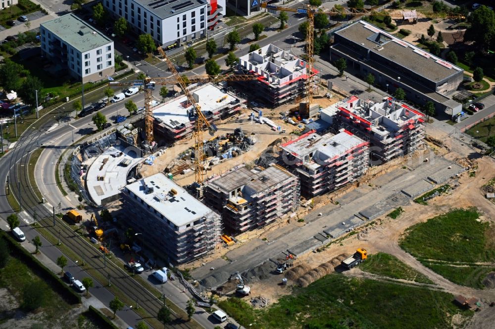 Potsdam from the bird's eye view: Construction site to build a new multi-family residential complex on Georg-Hermann-Allee in the district Bornstedt in Potsdam in the state Brandenburg, Germany