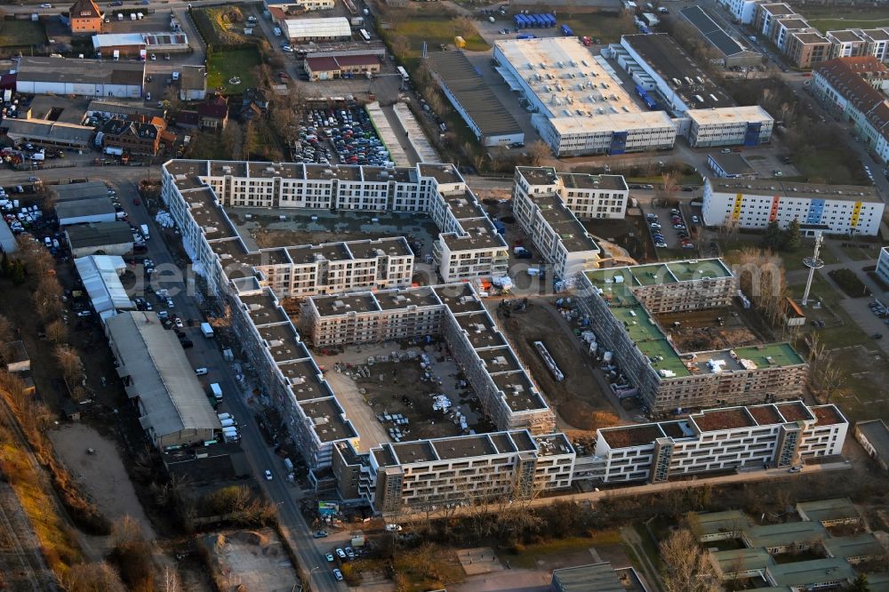 Aerial photograph Erfurt - Construction site to build a new multi-family residential complex of Projektgesellschaft Erfurt Nr.8 GmbH on Geschwister-Scholl-Strasse - Am Alten Nordhaeuser Bahnhof in the district Kraempfervorstadt in Erfurt in the state Thuringia, Germany