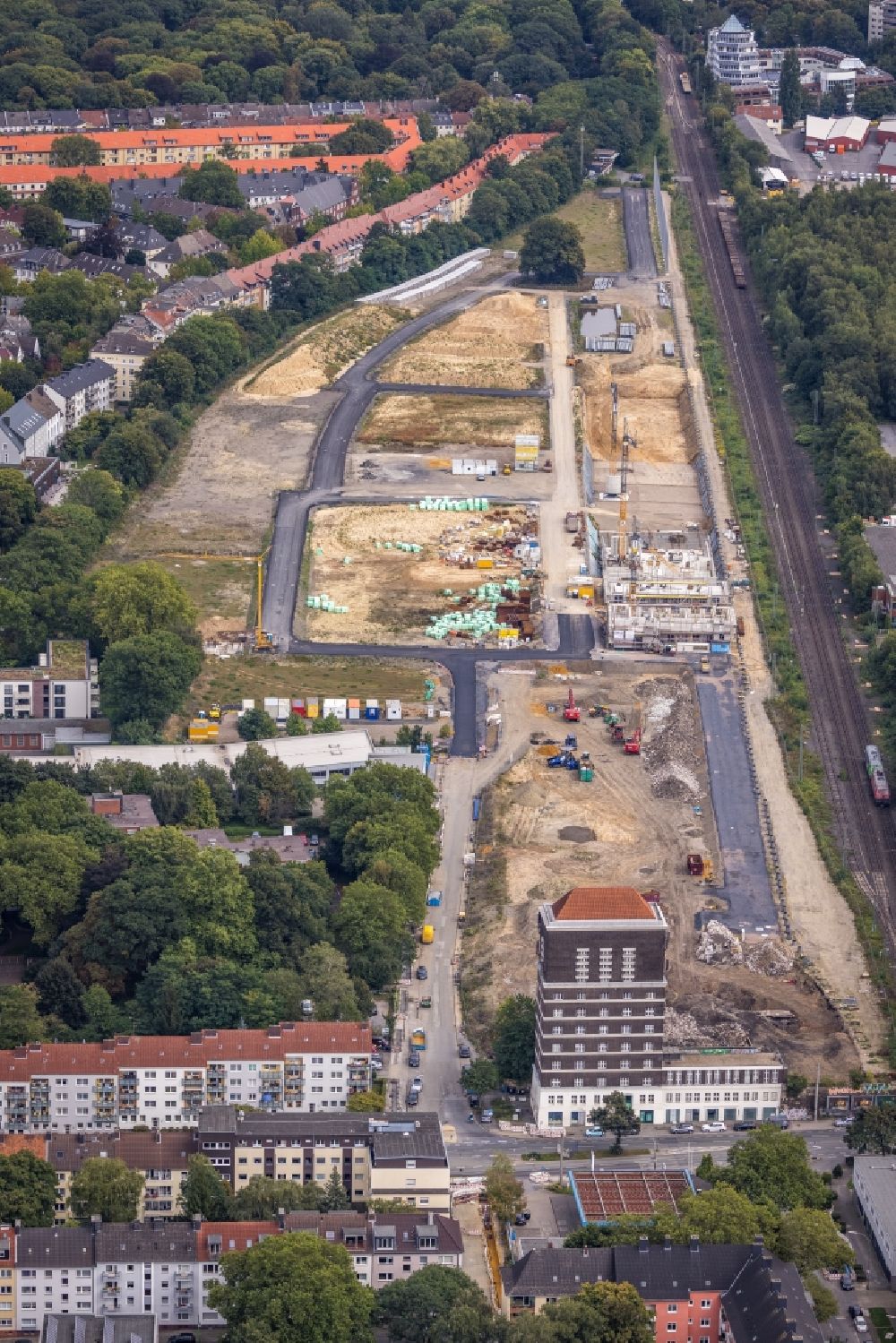 Aerial photograph Dortmund - Construction site to build a new multi-family residential complex of Projekts Kronprinzenviertel Am Wasserturm - Heiliger Weg in the district Westfalendamm-Nord in Dortmund at Ruhrgebiet in the state North Rhine-Westphalia, Germany