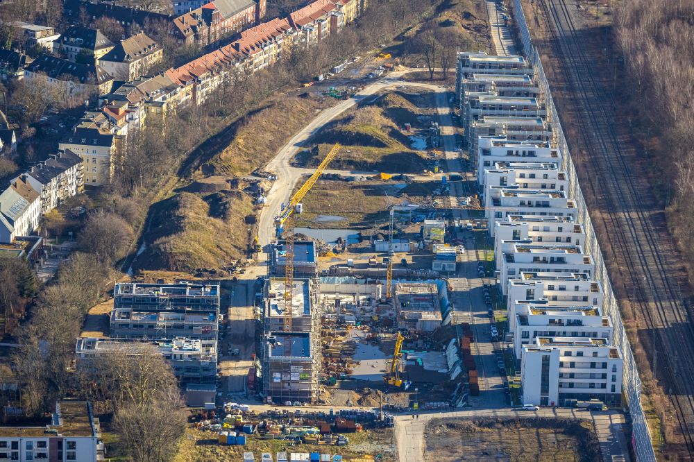 Dortmund from above - Construction site to build a new multi-family residential complex of Projekts Kronprinzenviertel Am Wasserturm - Heiliger Weg in the district Westfalendamm-Nord in Dortmund at Ruhrgebiet in the state North Rhine-Westphalia, Germany