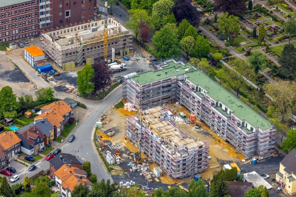 Aerial image Herne - Construction site to build a new multi-family residential complex of the project Widumer Quartier on Widumer Strasse in Herne at Ruhrgebiet in the state North Rhine-Westphalia, Germany