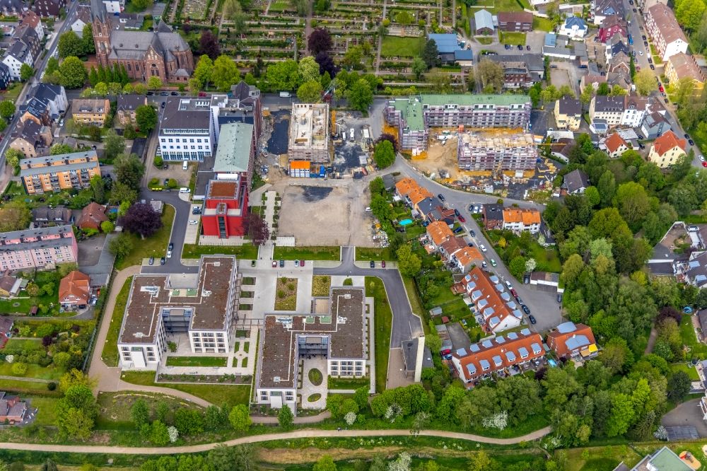 Herne from above - Construction site to build a new multi-family residential complex of the project Widumer Quartier on Widumer Strasse in Herne at Ruhrgebiet in the state North Rhine-Westphalia, Germany
