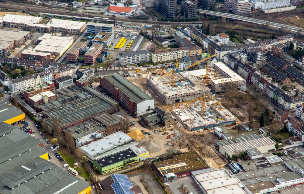 Düsseldorf from above - Construction site to build a new multi-family residential complex on Quartier Westfalenstrasse of Ten Brinke Group B.V. in Duesseldorf in the state North Rhine-Westphalia
