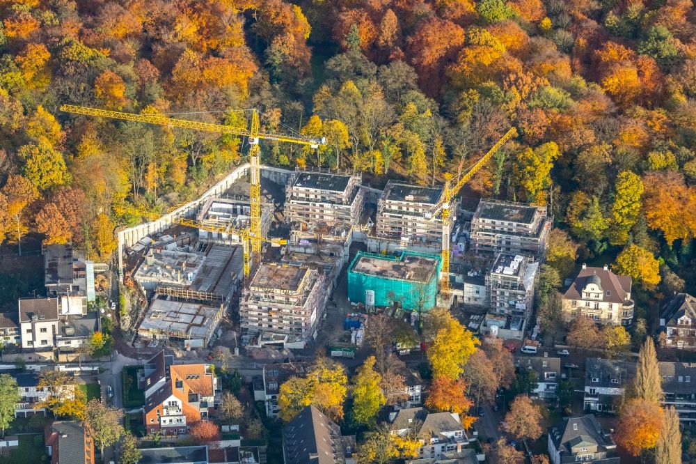 Duisburg from above - Construction site to build a new multi-family residential complex of QUARTIER WILHELMSHOeHE GmbH in the district Duissern in Duisburg in the state North Rhine-Westphalia