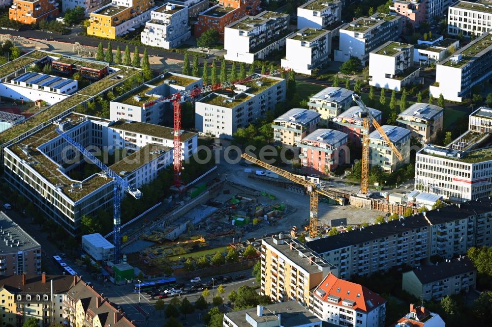 München from above - Construction site to build a new multi-family residential complex MK6 - Radlkoferstrasse in the district Sendling in Munich in the state Bavaria, Germany