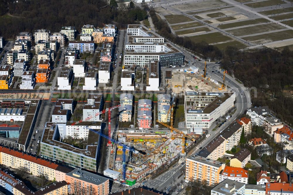 München from the bird's eye view: Construction site to build a new multi-family residential complex MK6 - Radlkoferstrasse in the district Sendling in Munich in the state Bavaria, Germany