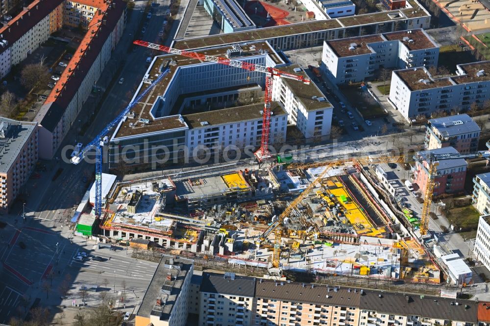 München from above - Construction site to build a new multi-family residential complex MK6 - Radlkoferstrasse in the district Sendling in Munich in the state Bavaria, Germany