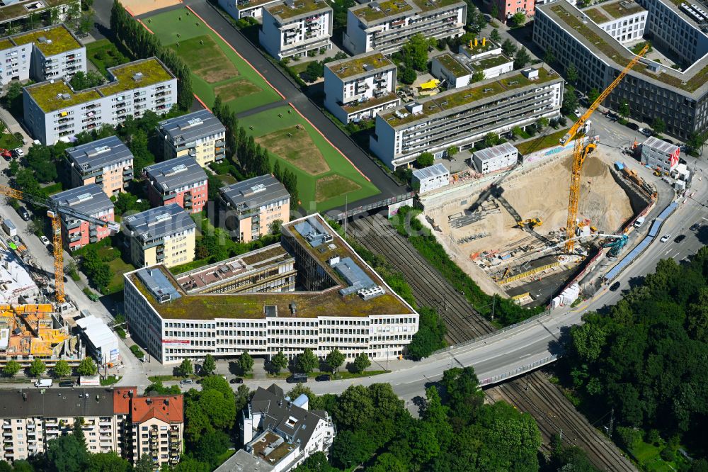 Aerial image München - Construction site to build a new multi-family residential complex MK6 - Radlkoferstrasse on street Johannes-Timm-Strasse in the district Sendling in Munich in the state Bavaria, Germany