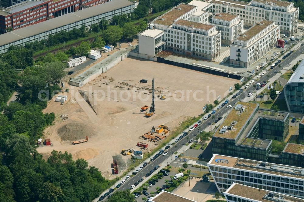 Aerial image Bonn - Construction site to build a new multi-family residential complex Rhein-Palais-Bonner-Bogen on Joseph-Schumpeter-Allee in the district Ramersdorf in Bonn in the state North Rhine-Westphalia, Germany