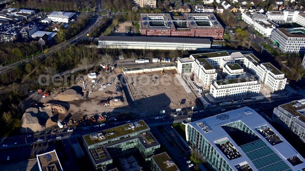 Aerial photograph Bonn - Construction site to build a new multi-family residential complex Rhein-Palais-Bonner-Bogen on Joseph-Schumpeter-Allee in the district Ramersdorf in Bonn in the state North Rhine-Westphalia, Germany
