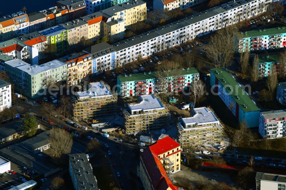 Aerial image Berlin - Construction site to build a new multi-family residential complex Rudower Strasse corner Koellnische Strasse in the district Schoeneweide in Berlin, Germany