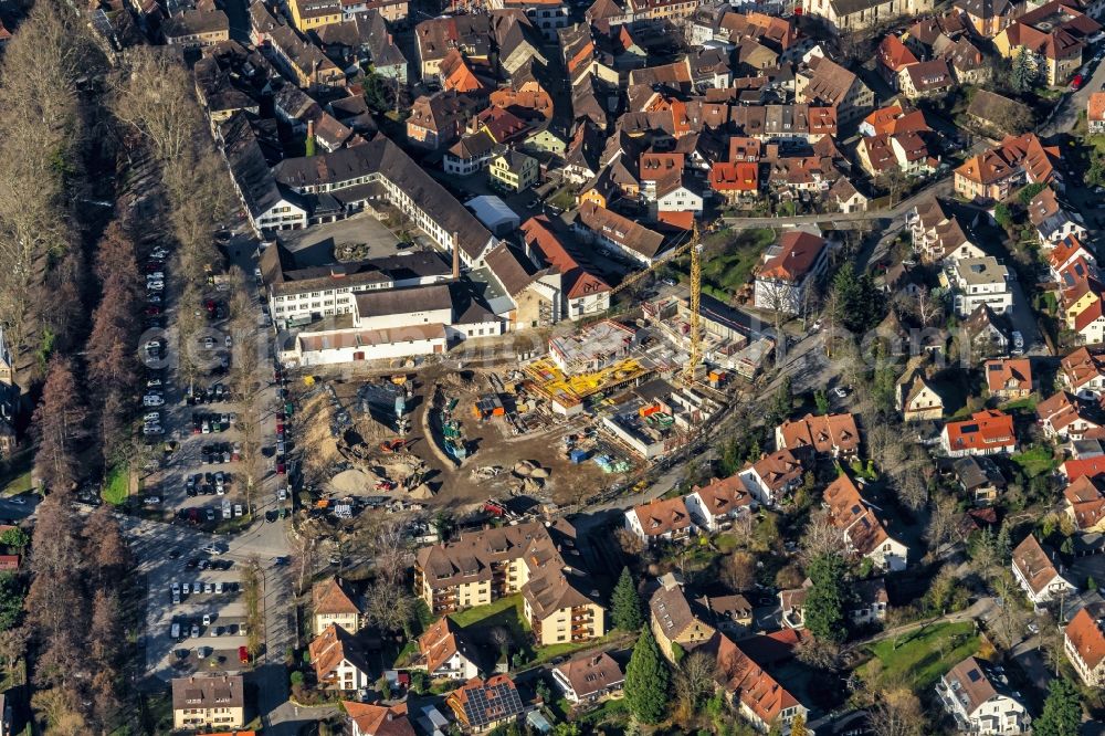 Aerial image Staufen im Breisgau - Construction site to build a new multi-family residential complex Schladerer-Areal Sued in Staufen im Breisgau in the state Baden-Wurttemberg, Germany