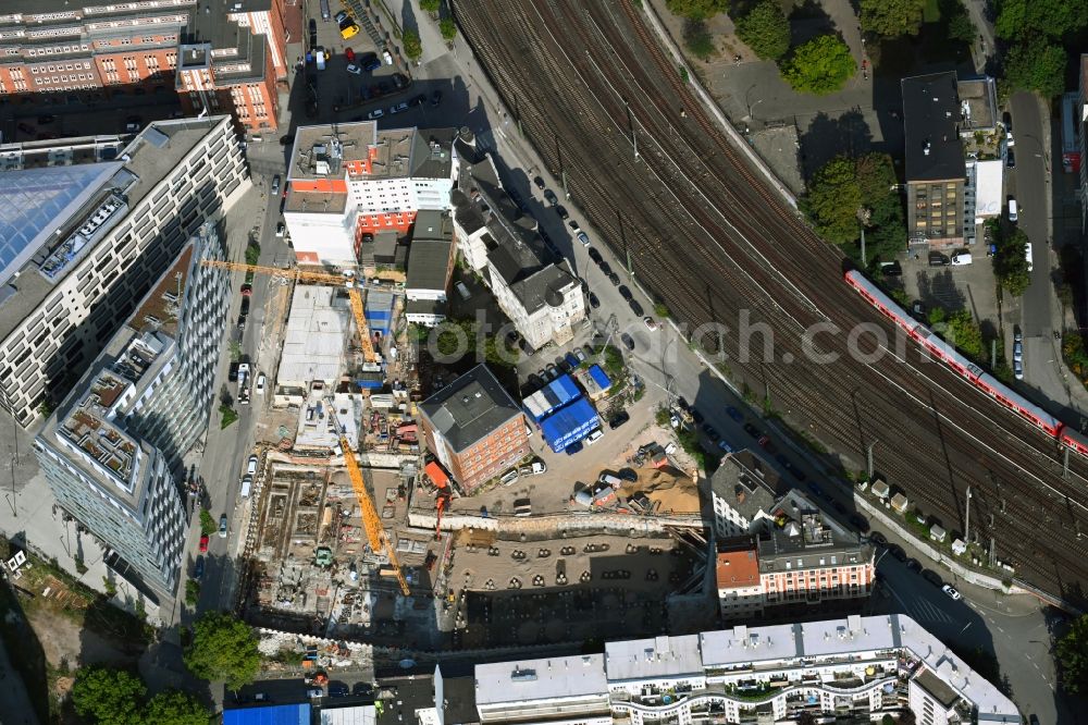 Aerial photograph Hamburg - Construction site to build a new multi-family residential complex on Schultzweg corner Norderstrasse in the district Hammerbrook in Hamburg, Germany
