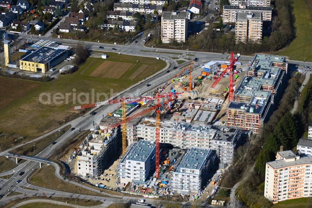 Aerial photograph Neuried - Construction site to build a new multi-family residential complex Suedlage on street Forstenrieder Strasse - Maxhofweg - Zugspitzstrasse in Neuried in the state Bavaria, Germany