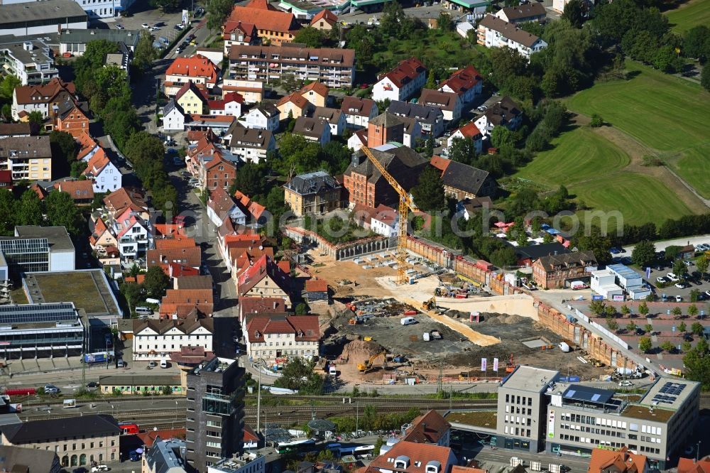 Aerial image Schorndorf - Construction site to build a new multi-family residential complex S'LEDERER on Heinkelstrasse - Muehlgasse - Charlottenstrasse in Schorndorf in the state Baden-Wuerttemberg, Germany