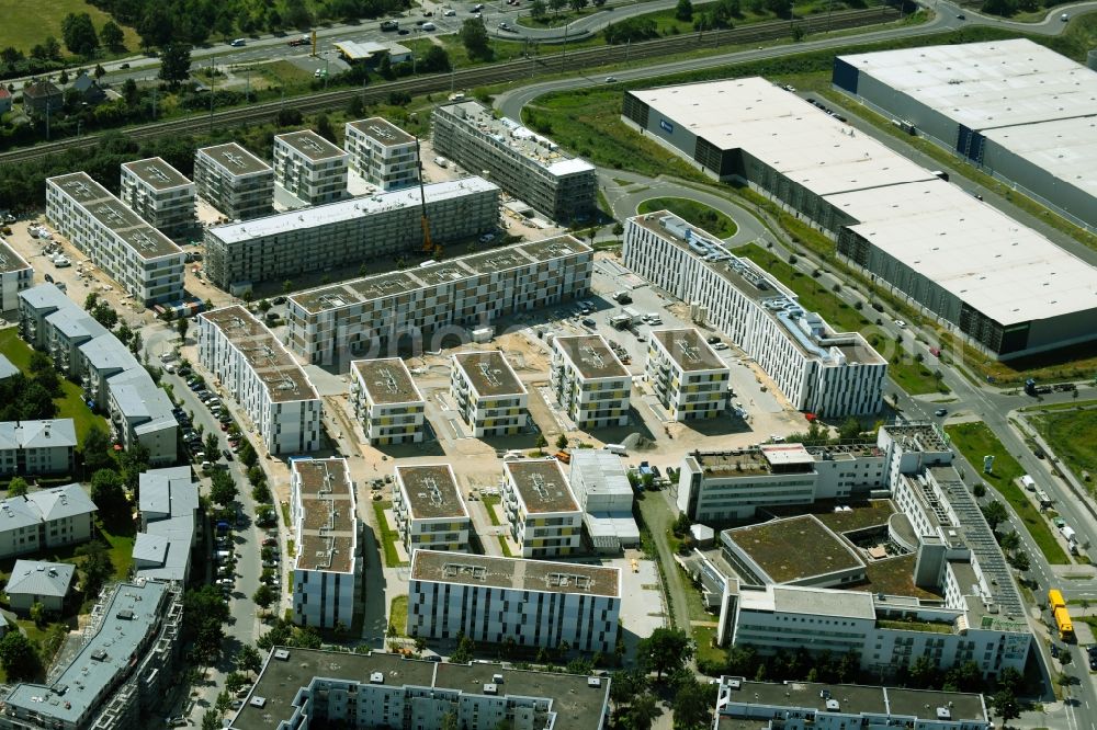 Aerial image Schönefeld - Construction site to build a new multi-family residential complex Sonnenhoefe through the Deutsche Immobilien Entwicklungs AG on Angerstrasse - Aldebaronstrasse - Hons-Grade-Allee in Schoenefeld in the state Brandenburg, Germany