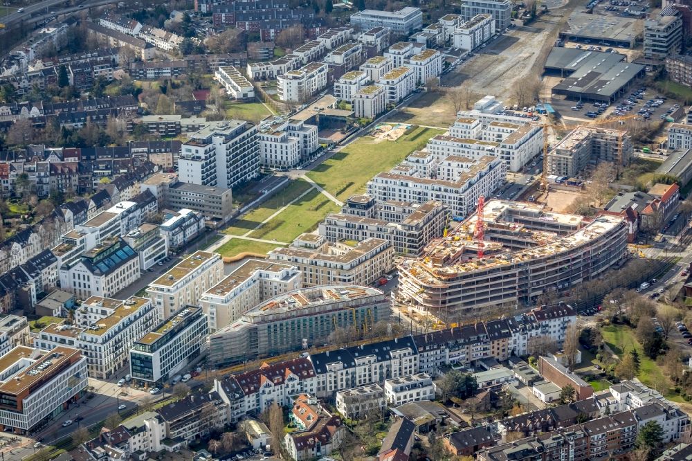 Aerial photograph Düsseldorf - Construction site to build a new multi-family residential complex in Stadtquartier BelsenPark - Ria2 on Ria-Thiele-Strasse in Duesseldorf in the state North Rhine-Westphalia, Germany