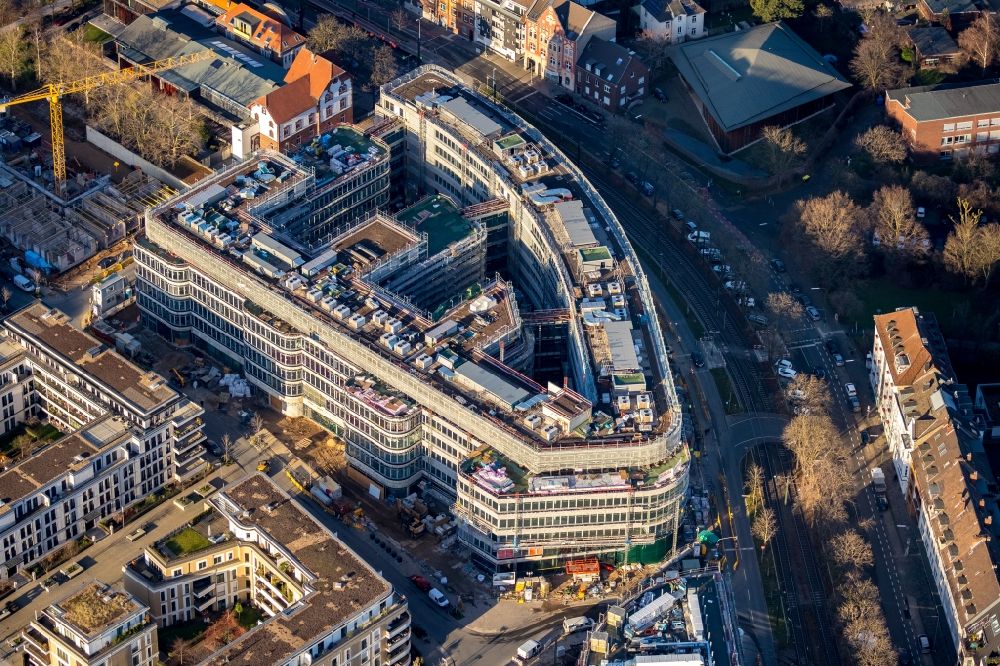 Aerial photograph Düsseldorf - Construction site to build a new multi-family residential complex in Stadtquartier BelsenPark - Ria2 on Ria-Thiele-Strasse in Duesseldorf in the state North Rhine-Westphalia, Germany