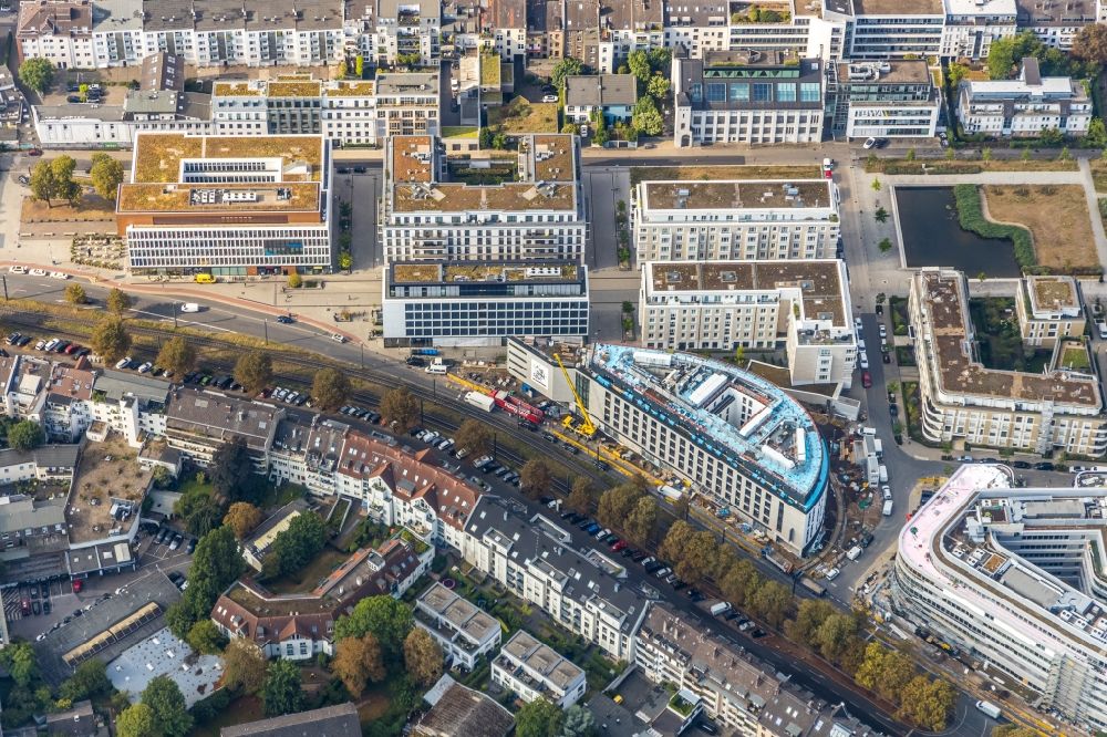Düsseldorf from above - Construction site to build a new multi-family residential complex in Stadtquartier BelsenPark - Ria2 on Ria-Thiele-Strasse in Duesseldorf in the state North Rhine-Westphalia, Germany