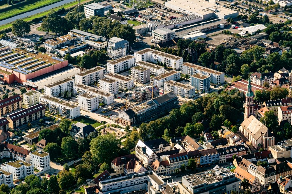 Offenburg from above - Construction site to build a new multi-family residential complex Stadtquartier Am Kesselhaus in Offenburg in the state Baden-Wuerttemberg, Germany