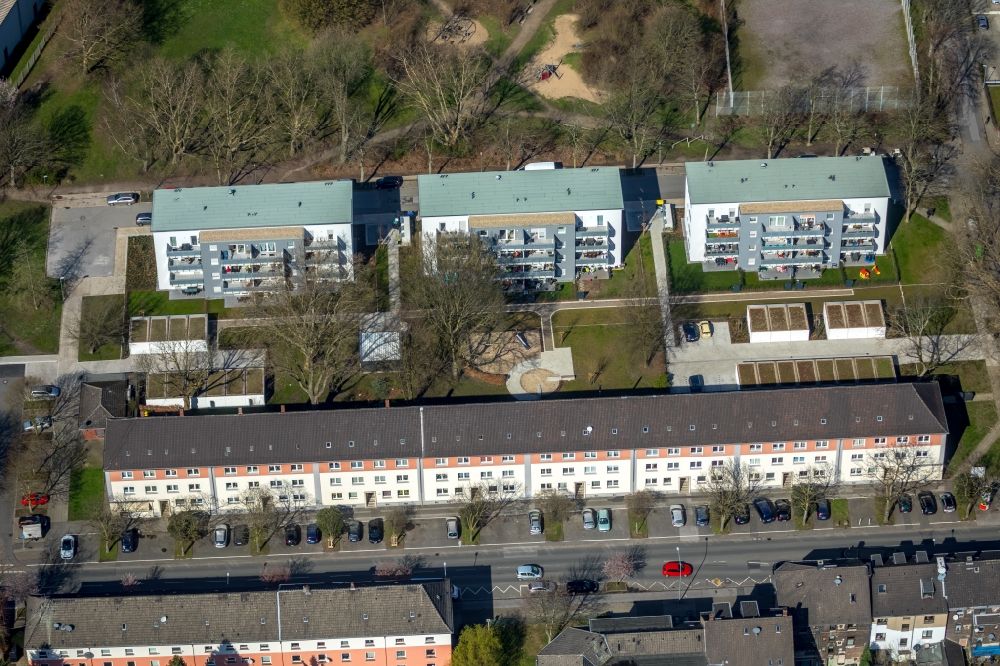 Aerial image Essen - Construction site to build a new multi-family residential complex Stakenholt - Lichtenhorst - Vogelheimer Strasse in the district Vogelheim in Essen in the state North Rhine-Westphalia, Germany