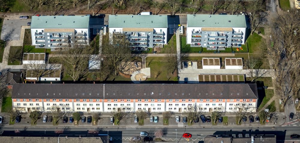 Aerial photograph Essen - Construction site to build a new multi-family residential complex Stakenholt - Lichtenhorst - Vogelheimer Strasse in the district Vogelheim in Essen in the state North Rhine-Westphalia, Germany